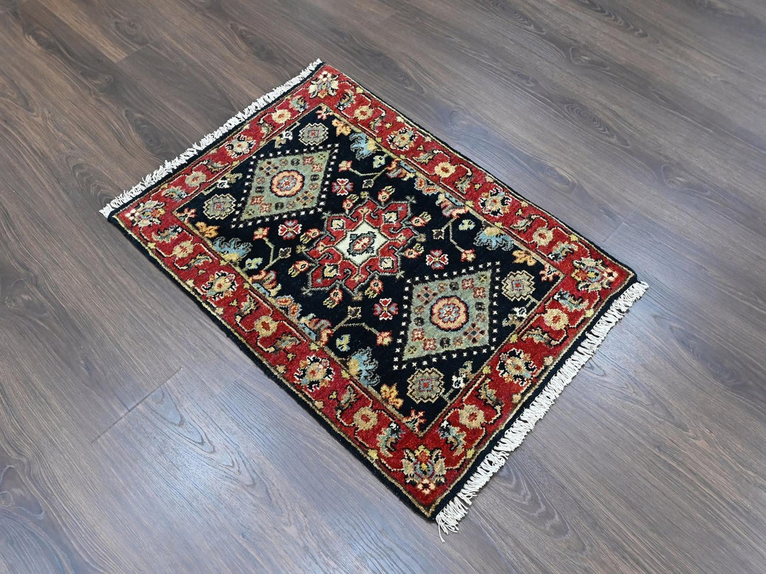 2'2" x 3'0" New Hand Knotted Black Wool Rectangle Oriental Rug - MOA10210454