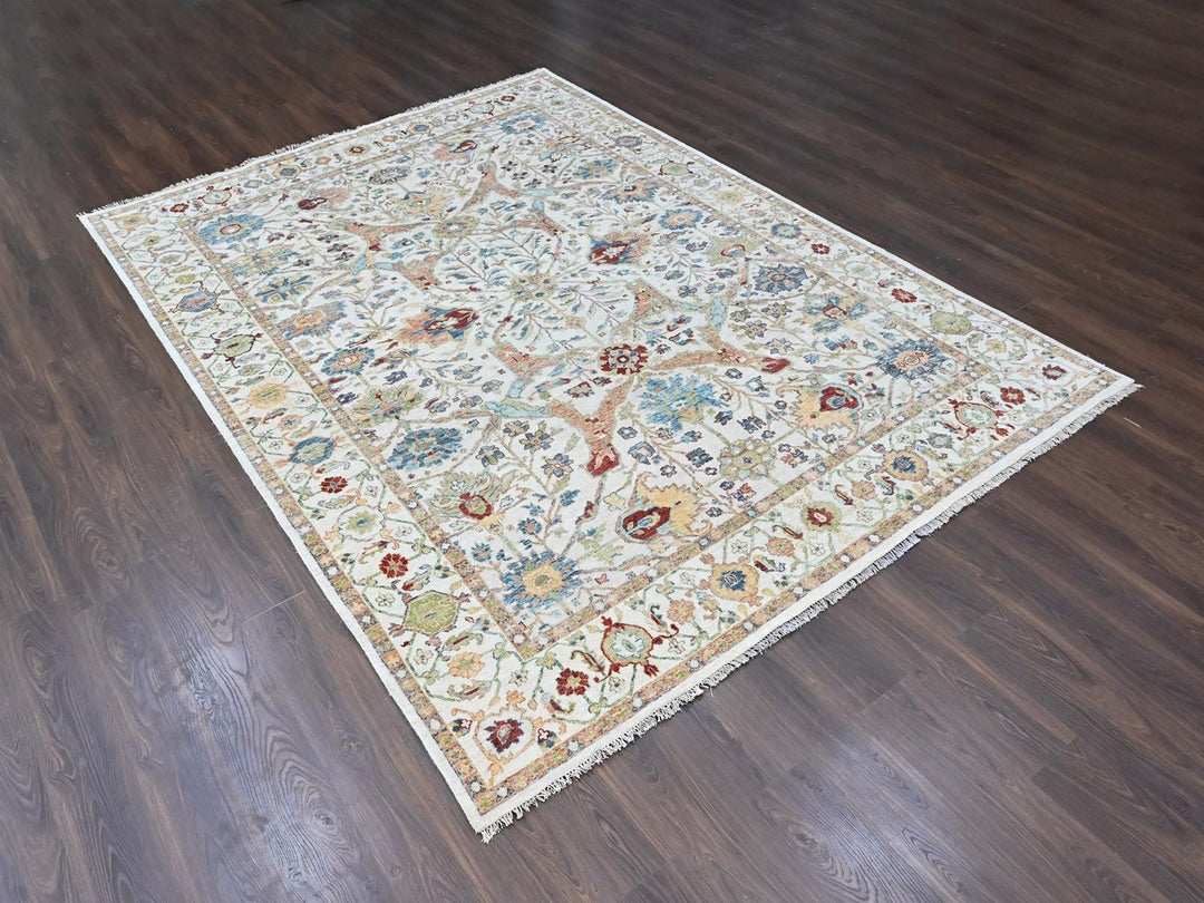 8'10" x 11'10" New Hand Knotted Ivory Wool Rectangle Oriental Rug - MOA10210458