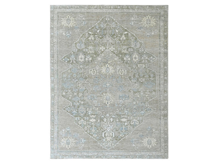 8'10" x 11'9" New Hand Knotted Green Wool Rectangle Oriental Rug - MOA10210461