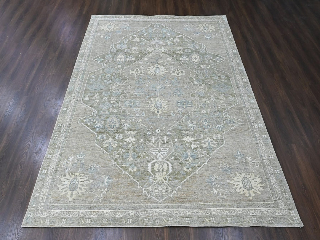 8'10" x 11'9" New Hand Knotted Green Wool Rectangle Oriental Rug - MOA10210461