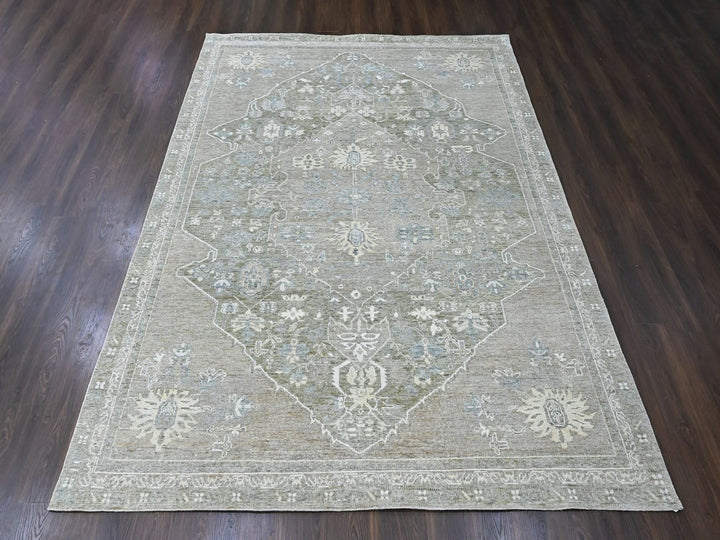 8'10" x 11'9" New Hand Knotted Green Wool Rectangle Oriental Rug - MOA10210461