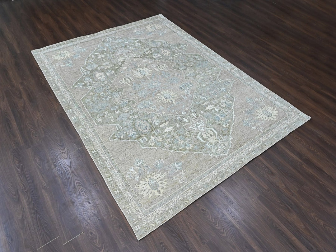 8'10" x 11'9" New Hand Knotted Green Wool Rectangle Oriental Rug - MOA10210461