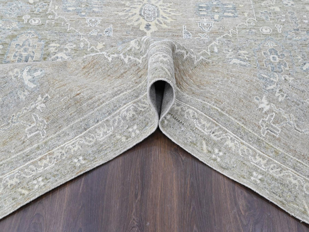 8'10" x 11'9" New Hand Knotted Green Wool Rectangle Oriental Rug - MOA10210461