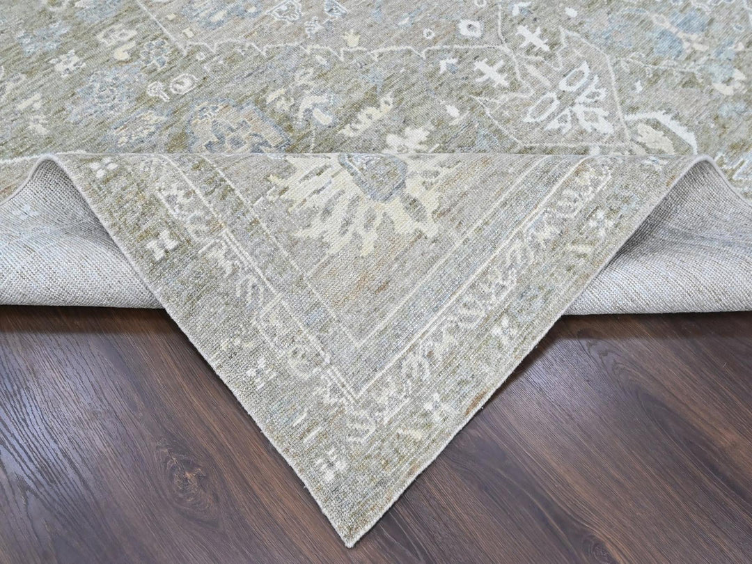 8'10" x 11'9" New Hand Knotted Green Wool Rectangle Oriental Rug - MOA10210461