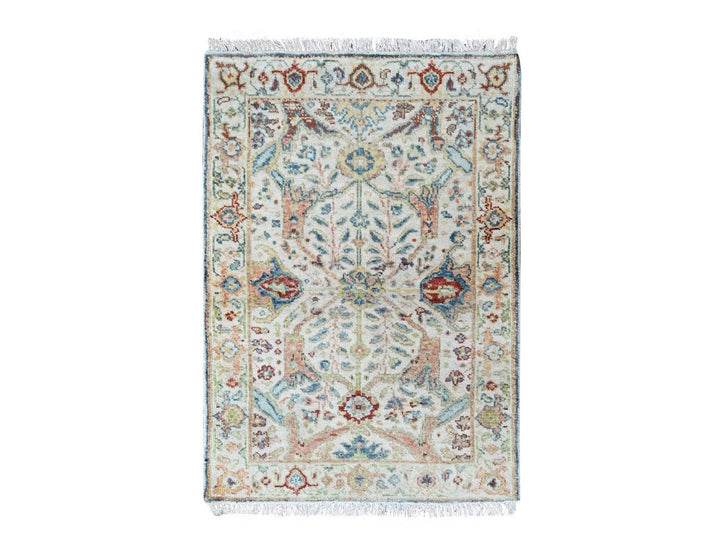 2'0" x 2'11" New Hand Knotted Ivory Wool Rectangle Oriental Rug - MOA10210463