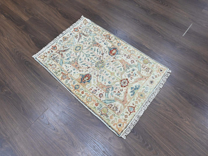 2'0" x 2'11" New Hand Knotted Ivory Wool Rectangle Oriental Rug - MOA10210463