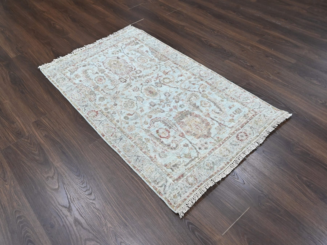 2'11" x 4'11" New Hand Knotted Grey Wool Rectangle Oriental Rug - MOA10210467