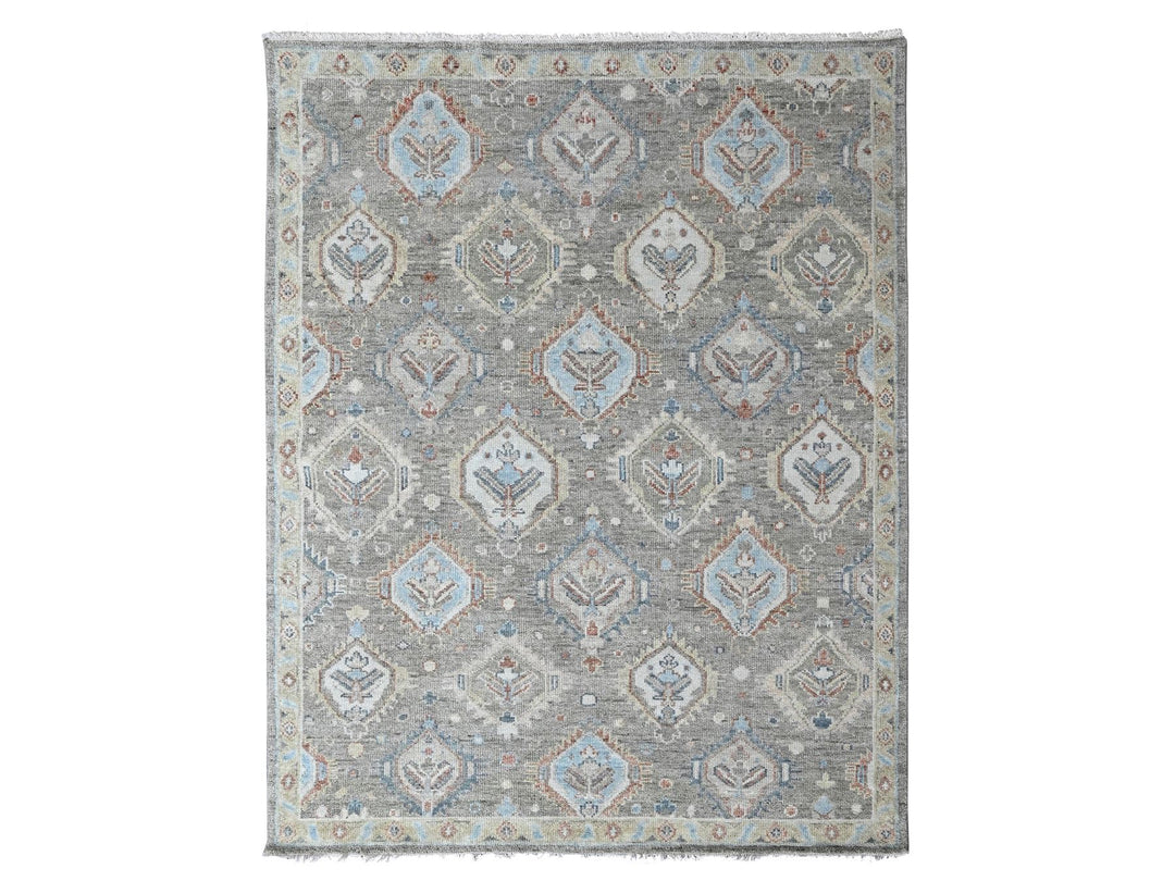 8'0" x 9'9" New Hand Knotted Green Wool Rectangle Oriental Rug - MOA10210470
