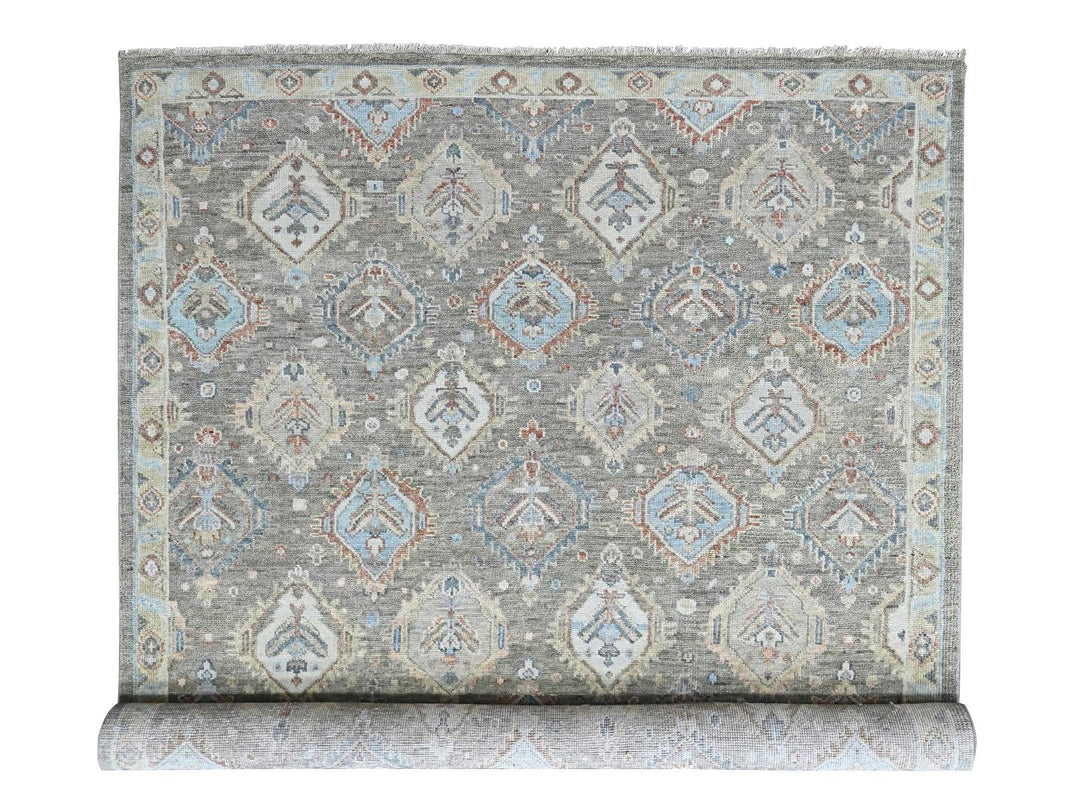 9'11" x 13'8" New Hand Knotted Green Wool Rectangle Oriental Rug - MOA10210472