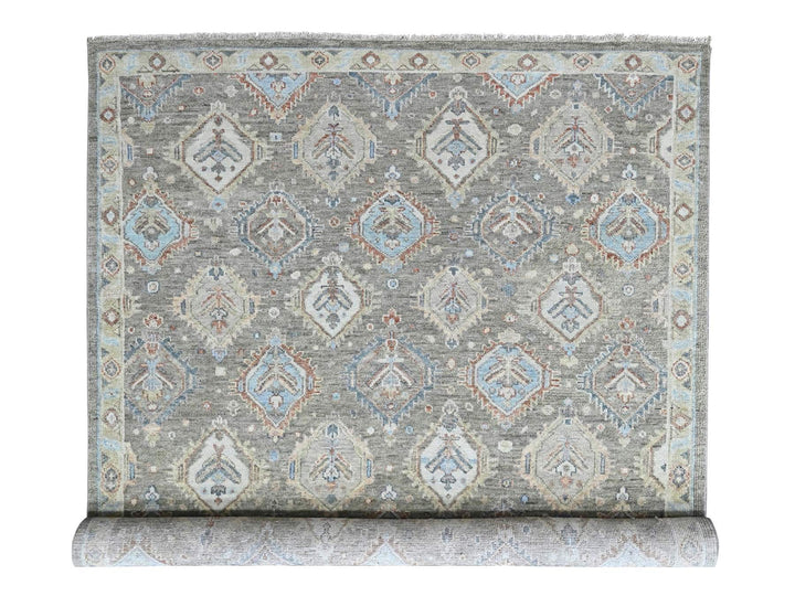 9'11" x 13'8" New Hand Knotted Green Wool Rectangle Oriental Rug - MOA10210472