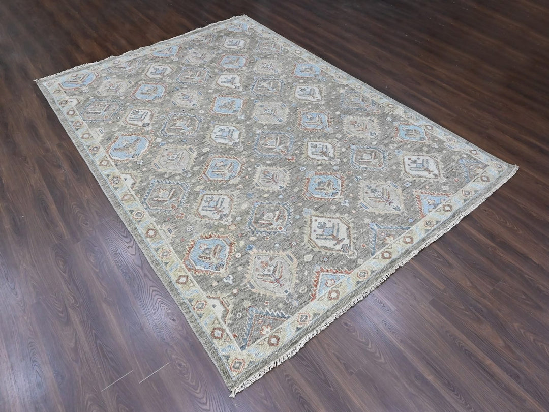 9'11" x 13'8" New Hand Knotted Green Wool Rectangle Oriental Rug - MOA10210472