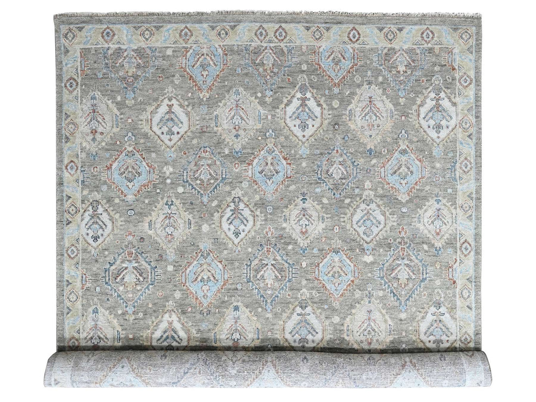 11'10" x 14'11" New Hand Knotted Green Wool Rectangle Oriental Rug - MOA10210473