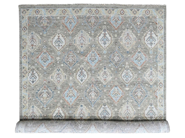 11'10" x 14'11" New Hand Knotted Green Wool Rectangle Oriental Rug - MOA10210473