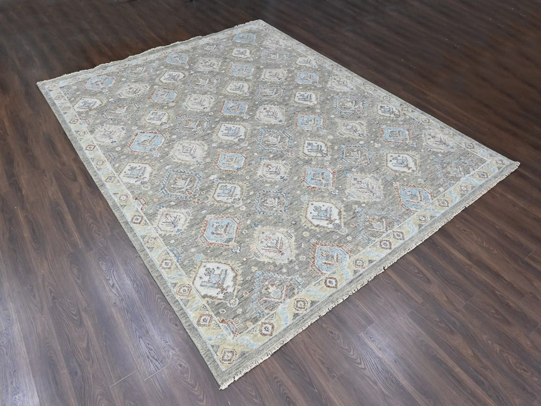 11'10" x 14'11" New Hand Knotted Green Wool Rectangle Oriental Rug - MOA10210473