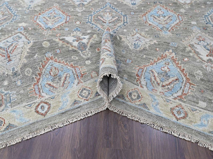 11'10" x 14'11" New Hand Knotted Green Wool Rectangle Oriental Rug - MOA10210473