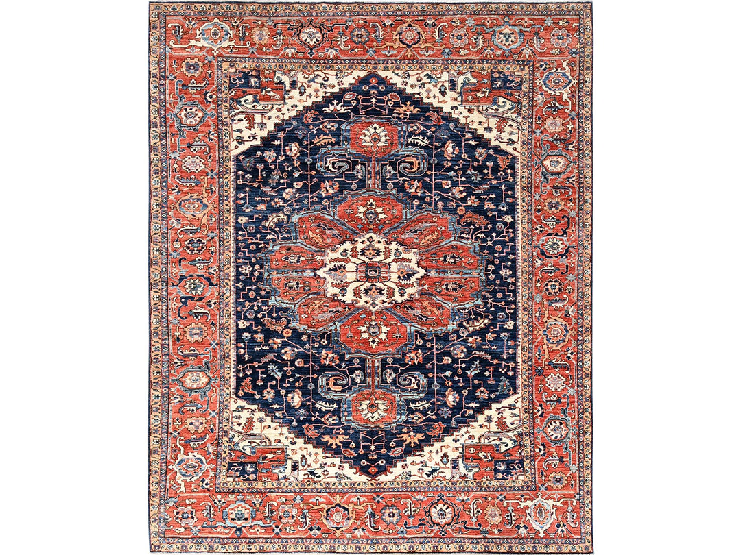 9'2" x 12'8" New Hand Knotted Blue Wool Rectangle Oriental Rug - MOA1021047