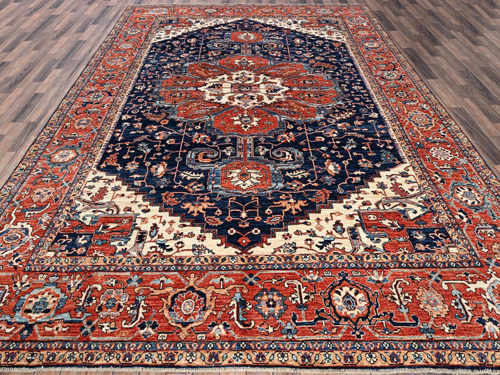 9'2" x 12'8" New Hand Knotted Blue Wool Rectangle Oriental Rug - MOA1021047