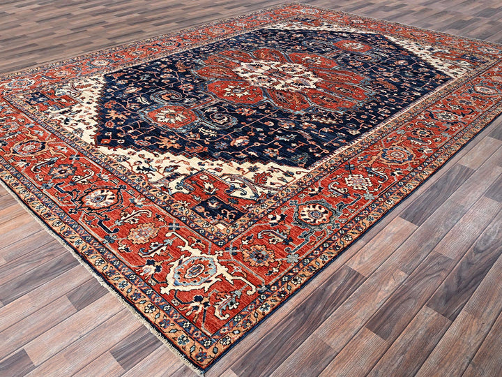 9'2" x 12'8" New Hand Knotted Blue Wool Rectangle Oriental Rug - MOA1021047