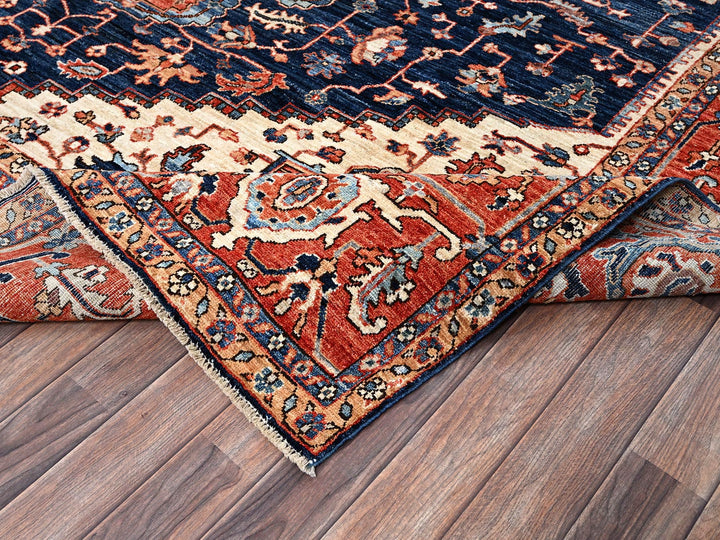 9'2" x 12'8" New Hand Knotted Blue Wool Rectangle Oriental Rug - MOA1021047