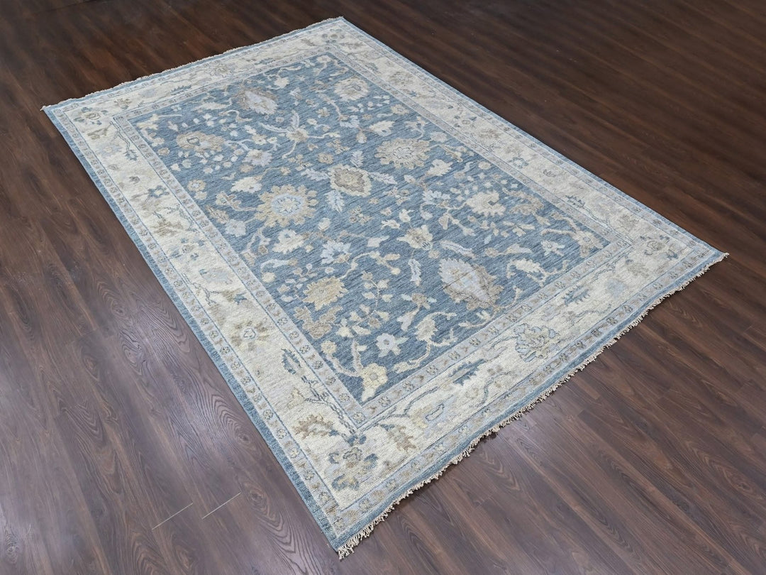 9'11" x 13'10" New Hand Knotted Blue Wool Rectangle Oriental Rug - MOA10210482