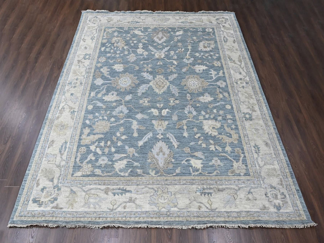 11'9" x 14'9" New Hand Knotted Blue Wool Rectangle Oriental Rug - MOA10210483