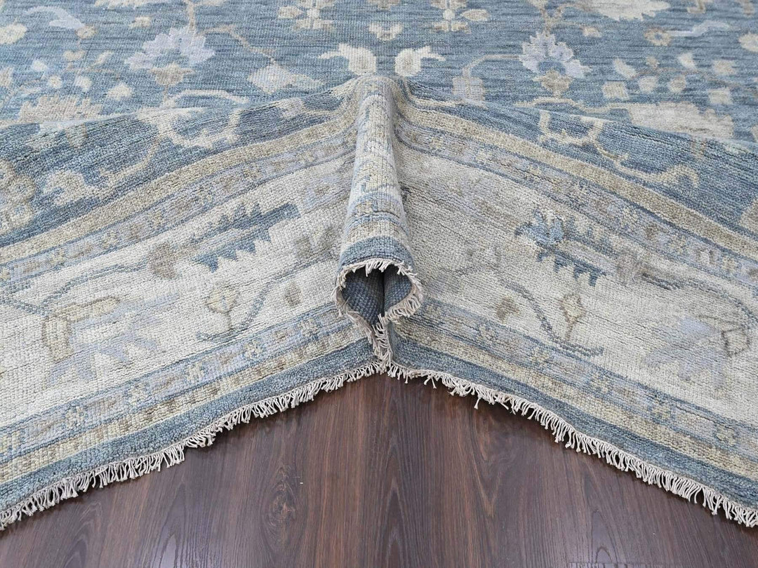 11'9" x 14'9" New Hand Knotted Blue Wool Rectangle Oriental Rug - MOA10210483