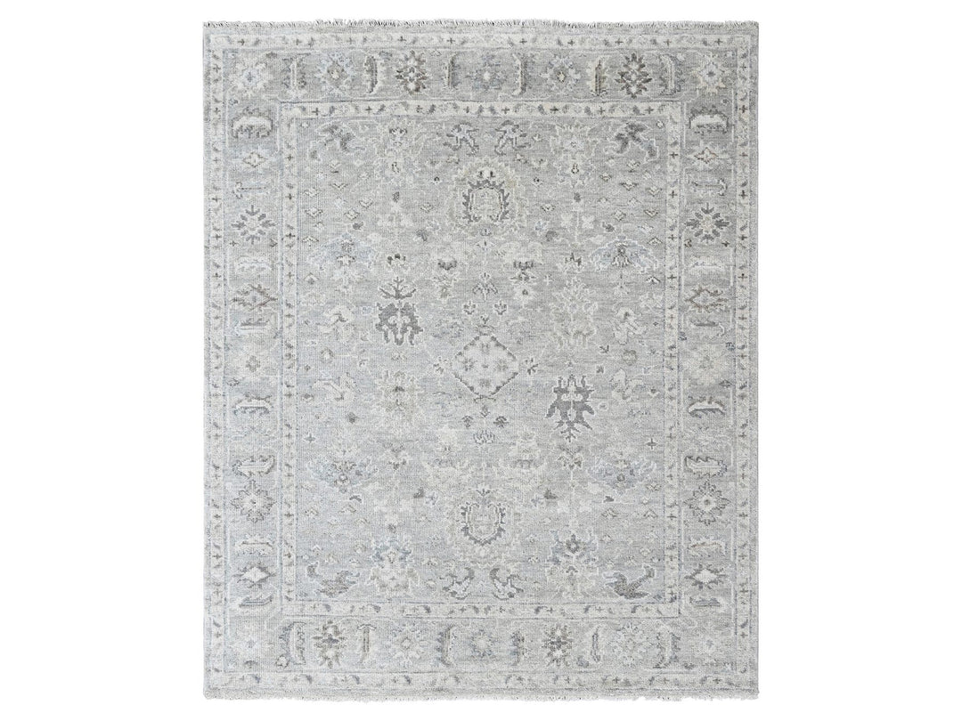 8'1" x 9'11" New Hand Knotted Grey Wool Rectangle Oriental Rug - MOA10210486