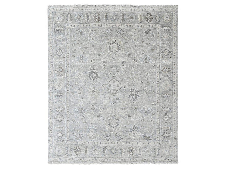 8'1" x 9'11" New Hand Knotted Grey Wool Rectangle Oriental Rug - MOA10210486