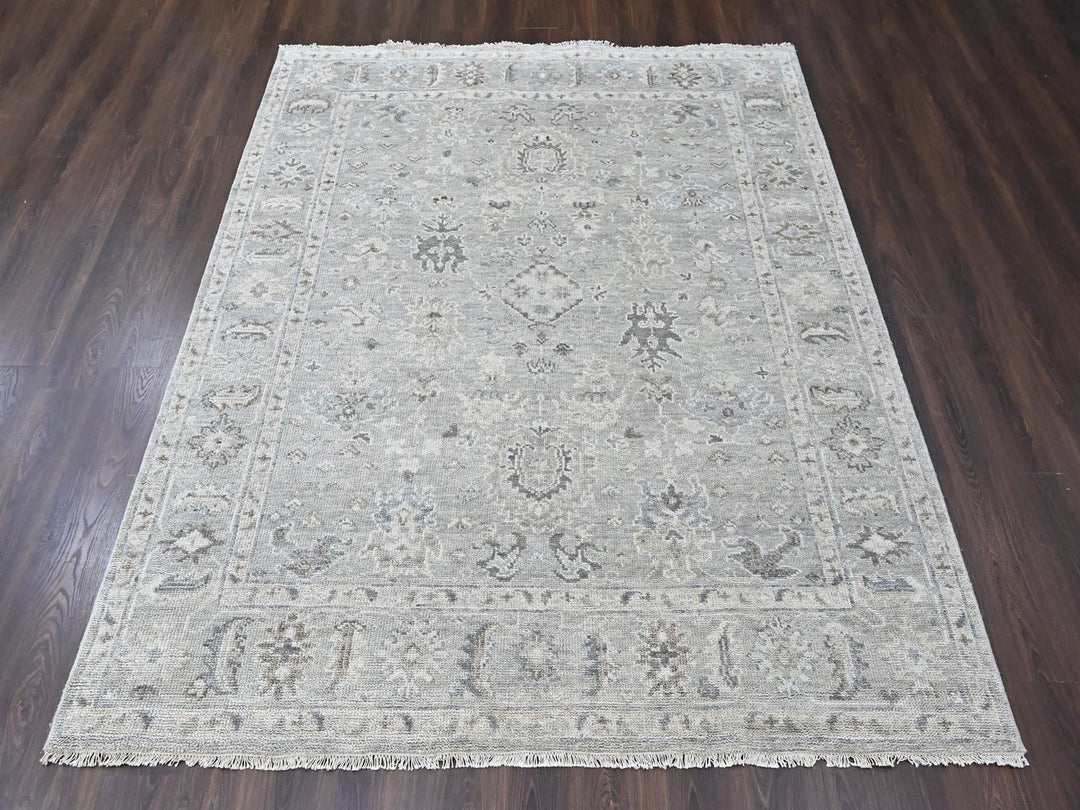 8'1" x 9'11" New Hand Knotted Grey Wool Rectangle Oriental Rug - MOA10210486