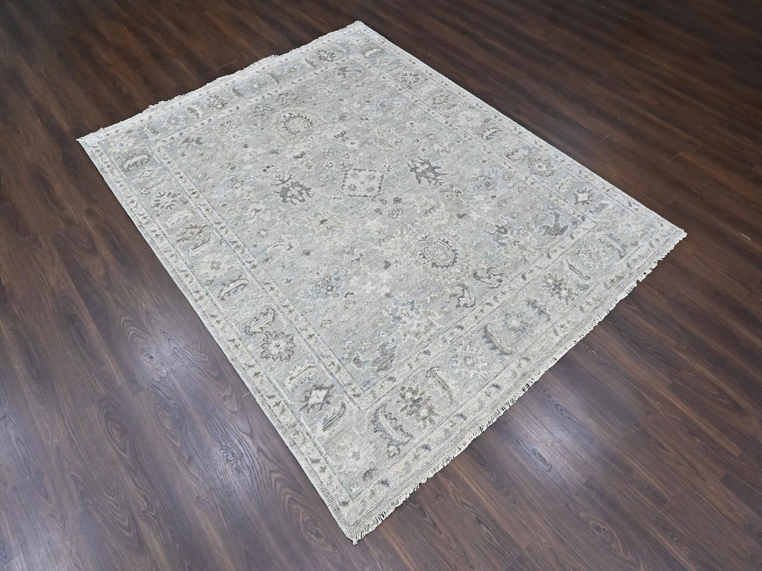 8'1" x 9'11" New Hand Knotted Grey Wool Rectangle Oriental Rug - MOA10210486