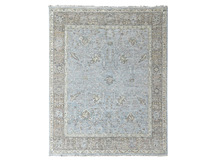 7'11" x 9'10" New Hand Knotted Grey Wool Rectangle Oriental Rug - MOA10210491
