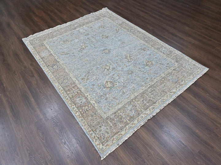 7'11" x 9'10" New Hand Knotted Grey Wool Rectangle Oriental Rug - MOA10210491
