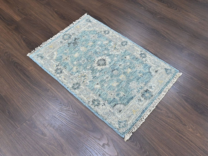 2'0" x 3'0" New Hand Knotted Blue Wool Rectangle Oriental Rug - MOA10210494