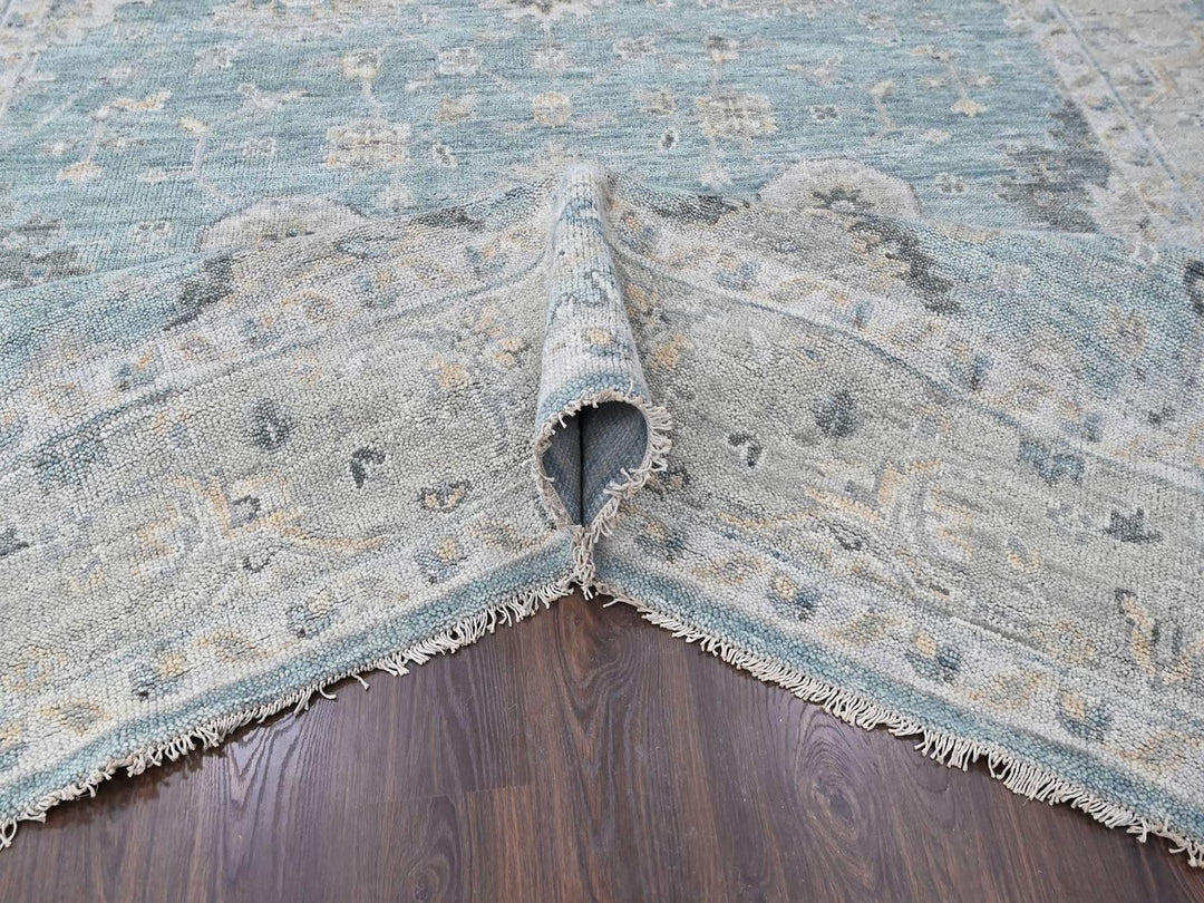 10'1" x 13'10" New Hand Knotted Blue Wool Rectangle Oriental Rug - MOA10210496