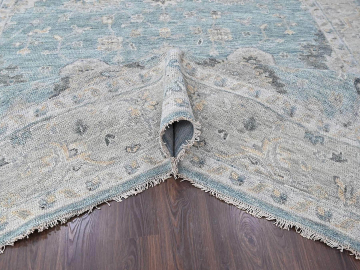 10'1" x 13'10" New Hand Knotted Blue Wool Rectangle Oriental Rug - MOA10210496