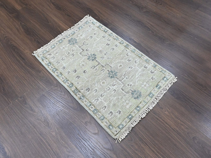 2'0" x 2'11" New Hand Knotted Green Wool Rectangle Oriental Rug - MOA10210497