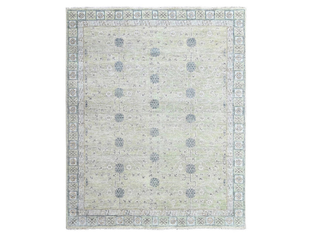 8'0" x 9'10" New Hand Knotted Green Wool Rectangle Oriental Rug - MOA10210499