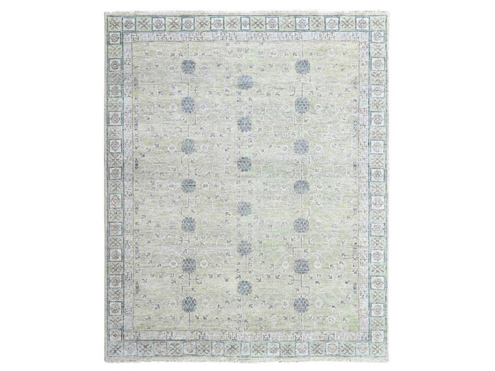 8'0" x 9'10" New Hand Knotted Green Wool Rectangle Oriental Rug - MOA10210499