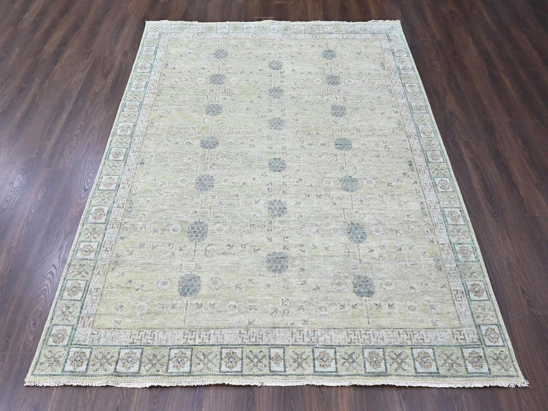 8'0" x 9'10" New Hand Knotted Green Wool Rectangle Oriental Rug - MOA10210499