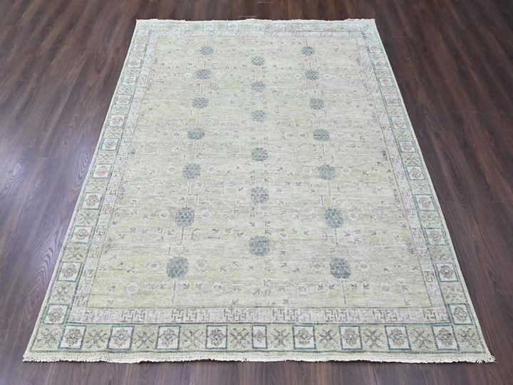 8'0" x 9'10" New Hand Knotted Green Wool Rectangle Oriental Rug - MOA10210499