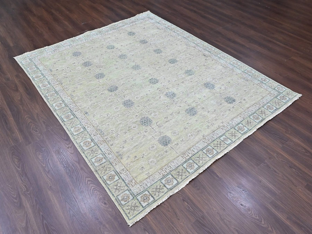 8'0" x 9'10" New Hand Knotted Green Wool Rectangle Oriental Rug - MOA10210499