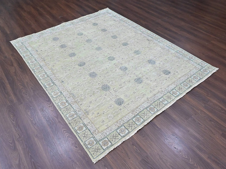 8'0" x 9'10" New Hand Knotted Green Wool Rectangle Oriental Rug - MOA10210499