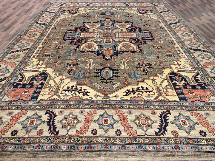 12'4" x 14'4" New Hand Knotted Brown Wool Rectangle Oriental Rug - MOA1021049