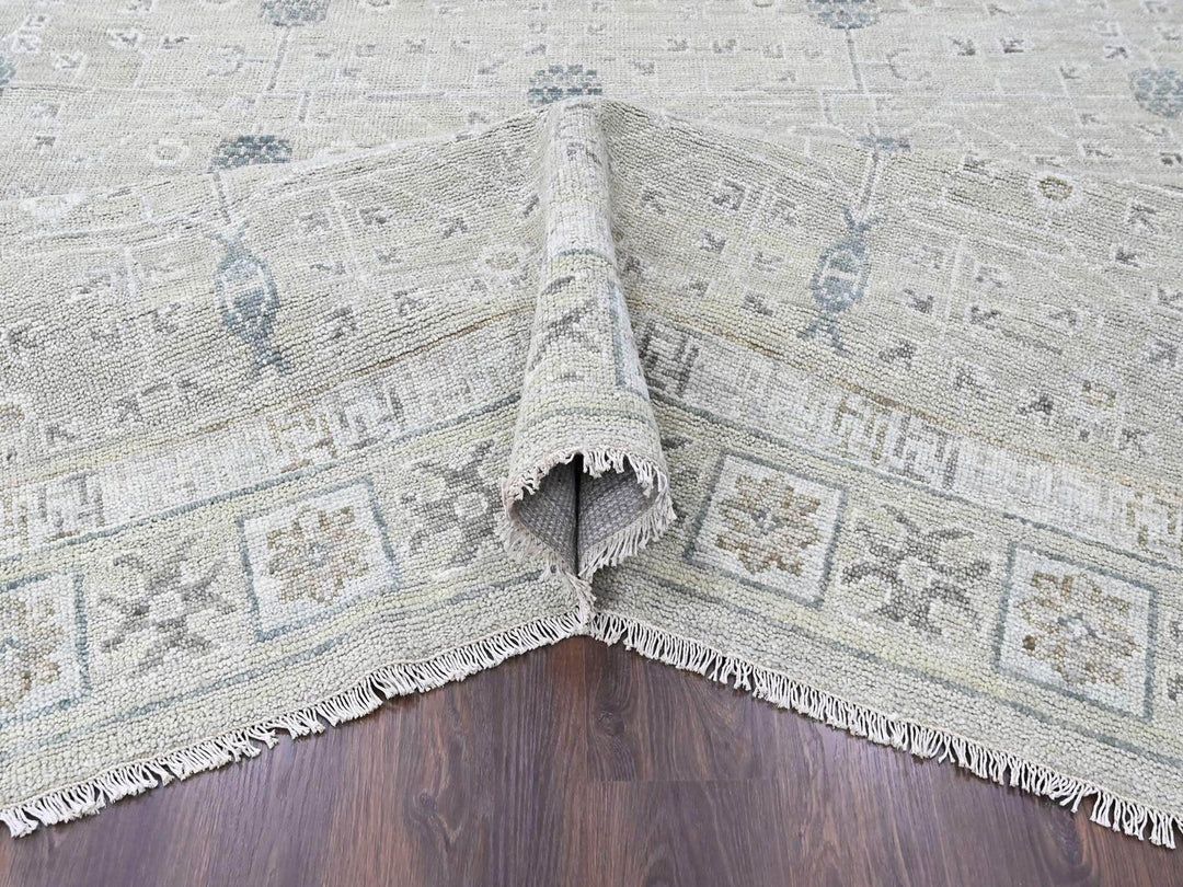 11'11" x 14'11" New Hand Knotted Green Wool Rectangle Oriental Rug - MOA10210501