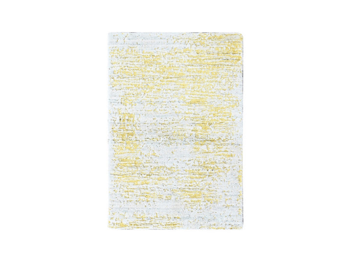2'1" x 3'0" New Hand Loomed Yellow Wool & Silk Rectangle Oriental Rug - MOA10210504