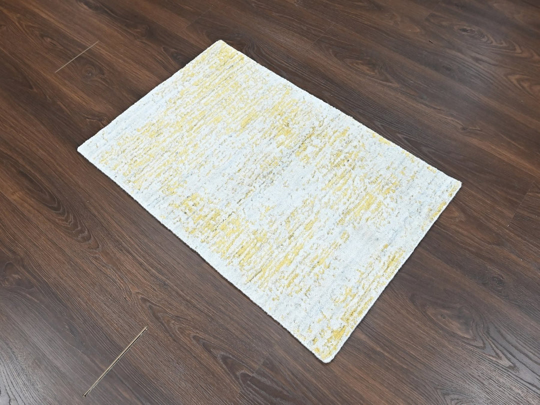 2'1" x 3'0" New Hand Loomed Yellow Wool & Silk Rectangle Oriental Rug - MOA10210504