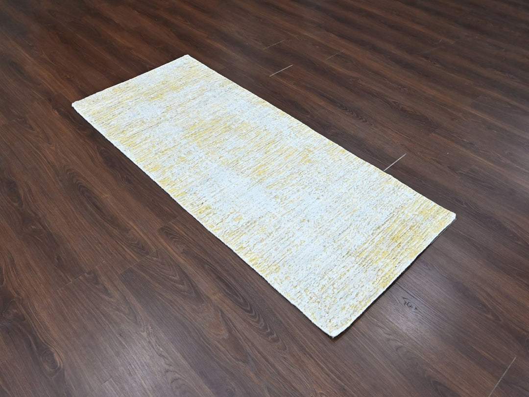 2'7" x 6'1" New Hand Loomed Yellow Wool & Silk Runner Oriental Rug - MOA10210509