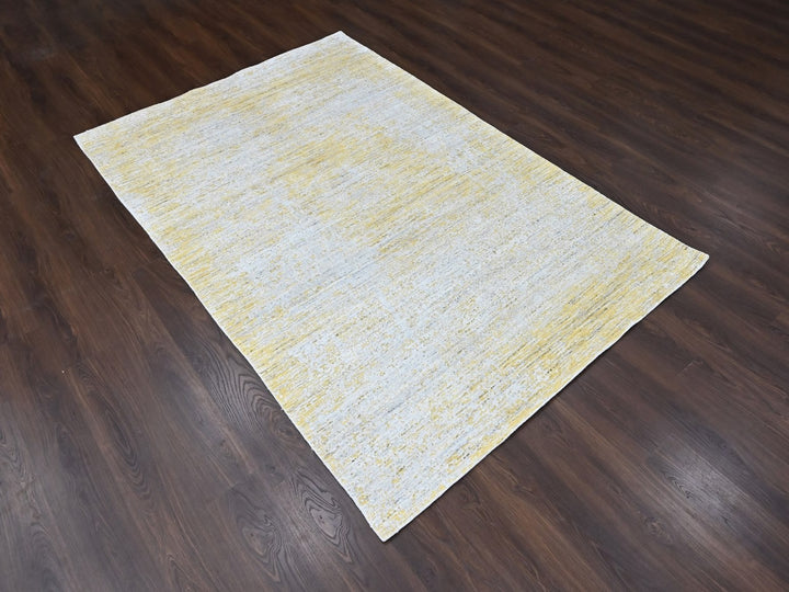 5'11" x 9'0" New Hand Loomed Yellow Wool & Silk Rectangle Oriental Rug - MOA10210510