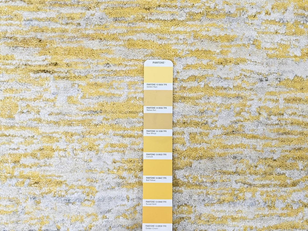 5'11" x 9'0" New Hand Loomed Yellow Wool & Silk Rectangle Oriental Rug - MOA10210510