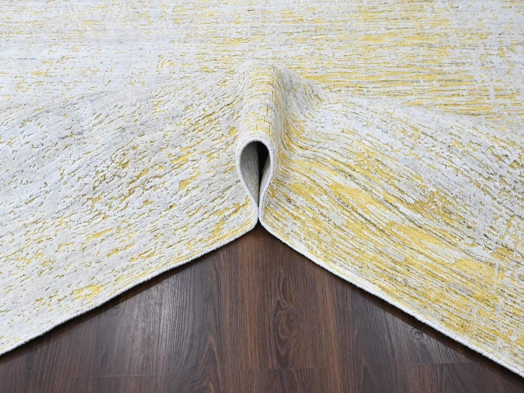 8'0" x 10'0" New Hand Loomed Yellow Wool & Silk Rectangle Oriental Rug - MOA10210511